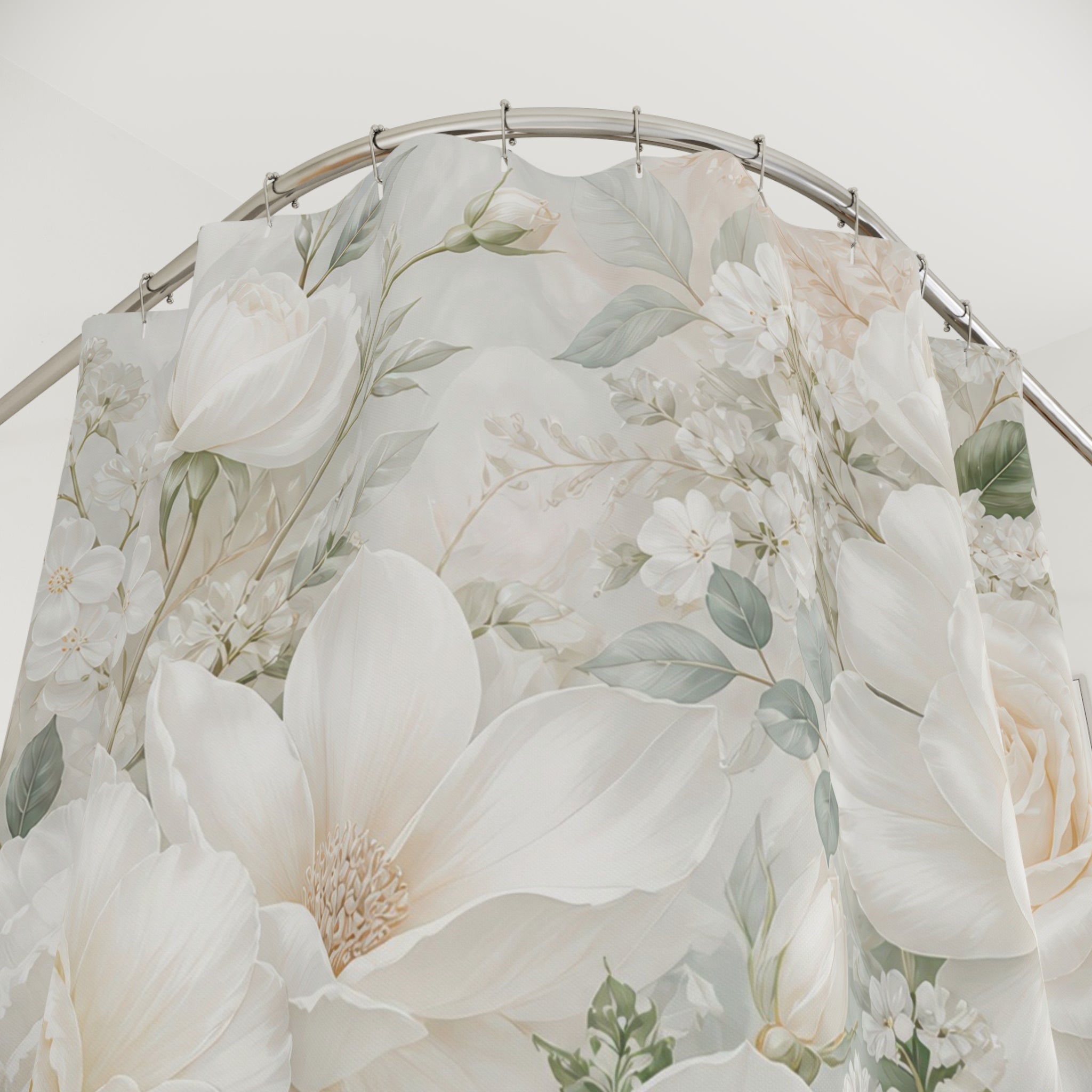 White Floral Shower Curtain: Ivory Rose Magnolia
