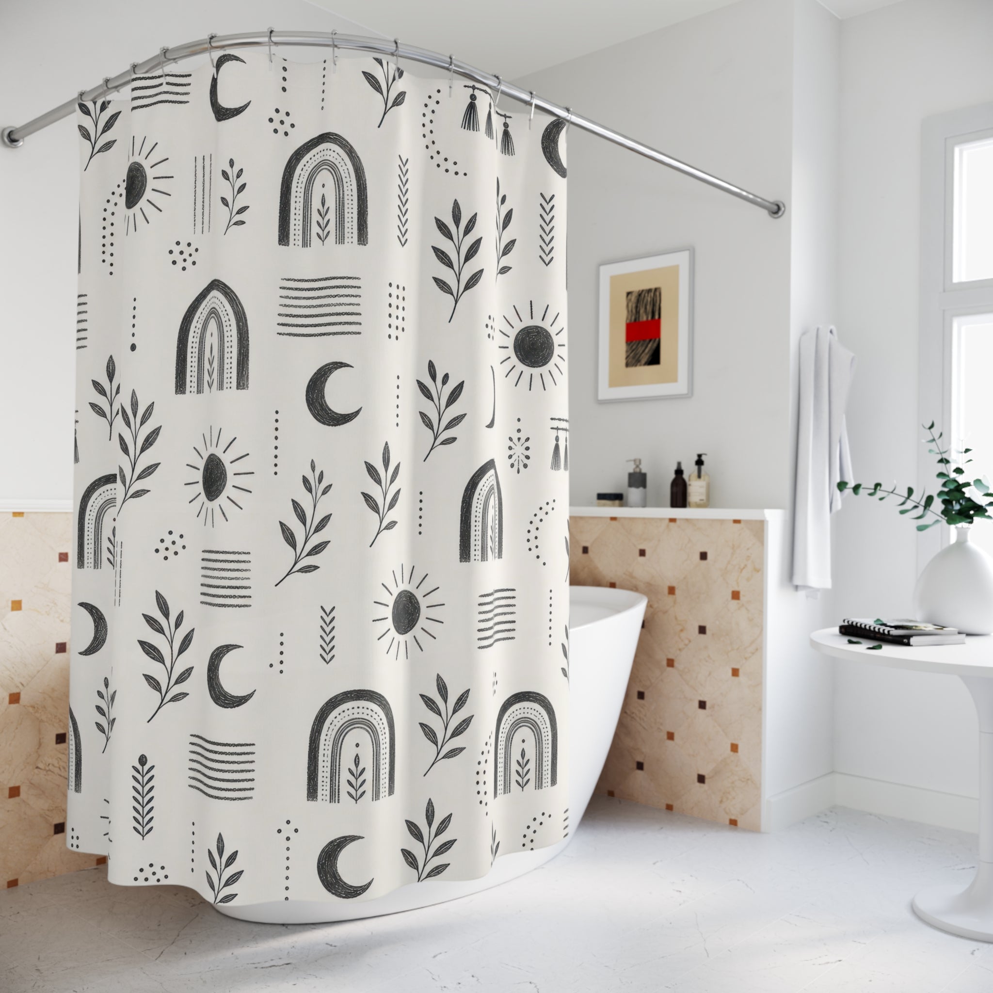 Black White Boho Shower Curtain