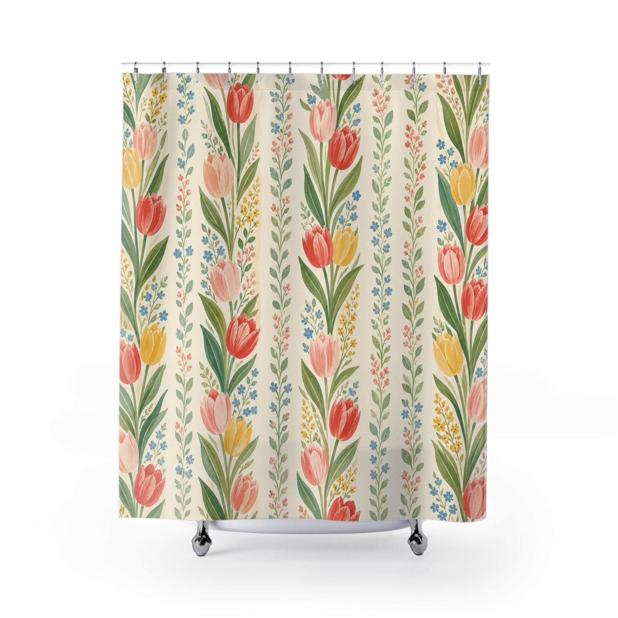 Vertical Floral Stripe Shower Curtain