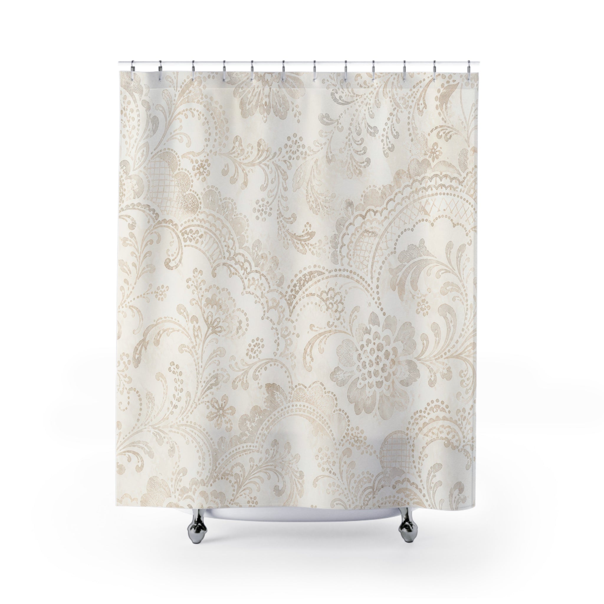 Off White Beige Damask Shower Curtain