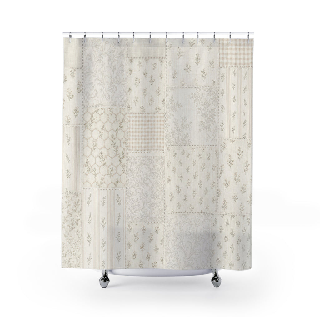 Patchwork Quilt White Farmhouse Shower Curtain