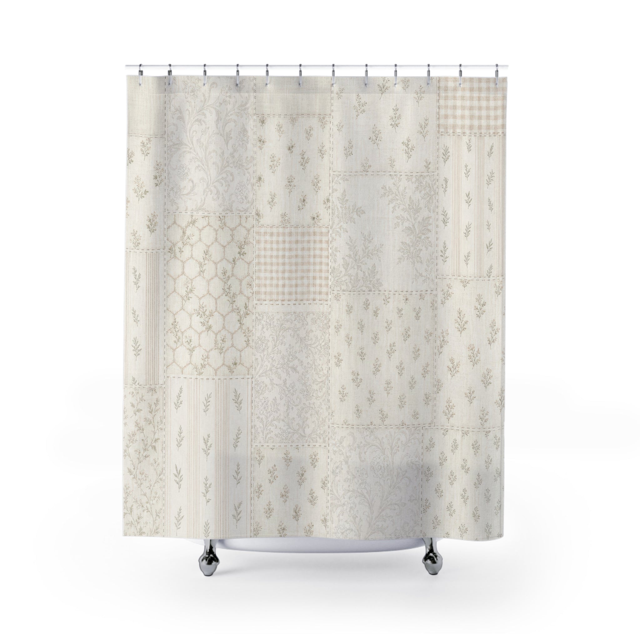 Patchwork Quilt White Farmhouse Shower Curtain