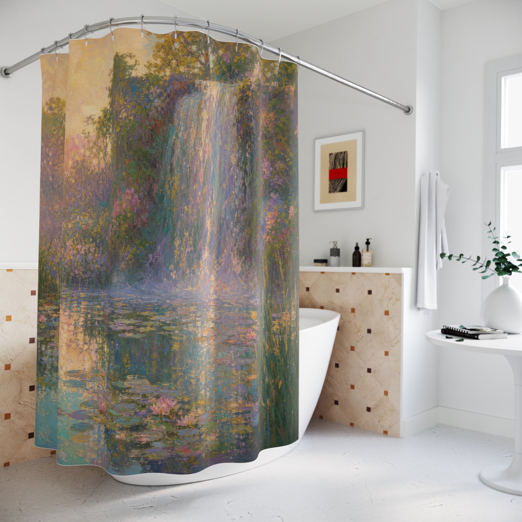 Impressionist Garden Falls Print Shower Curtain