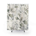 White Magnolia Shower Curtain, White Sage Botanical Bathroom Decor, Magnolia Floral Bath Curtain, Guest Bath Decor, Small Bathroom Decor