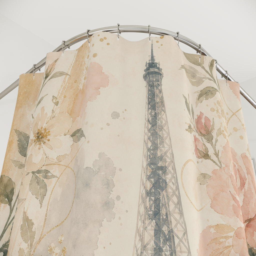 French Watercolor Floral Paris Shower Curtain