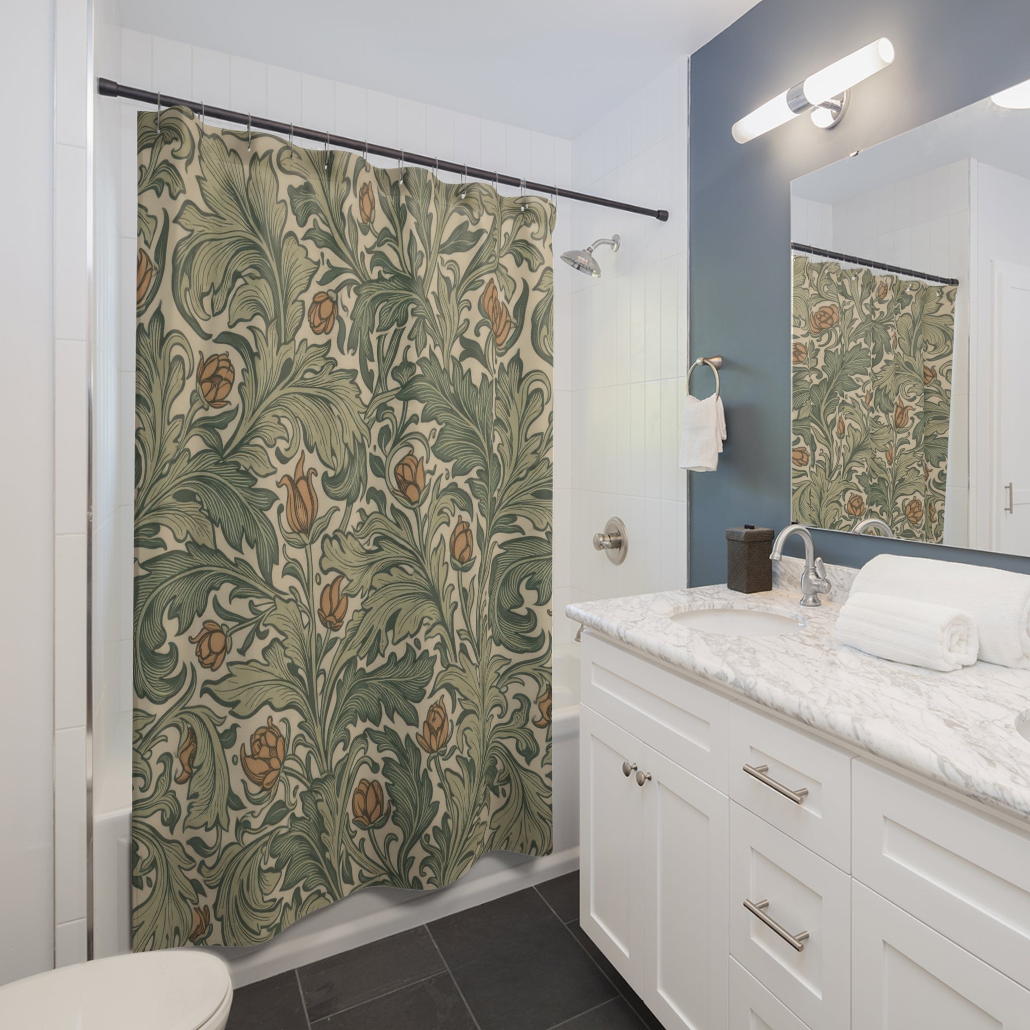 William Morris Botanical Shower Curtain – Sage Terracotta