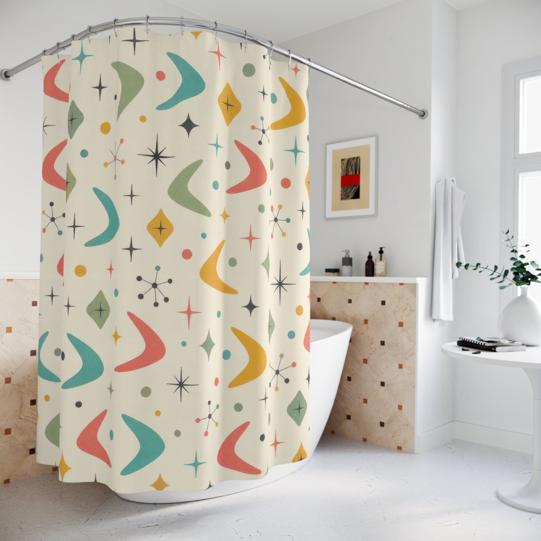 Mid Century Atomic Retro Shower Curtain