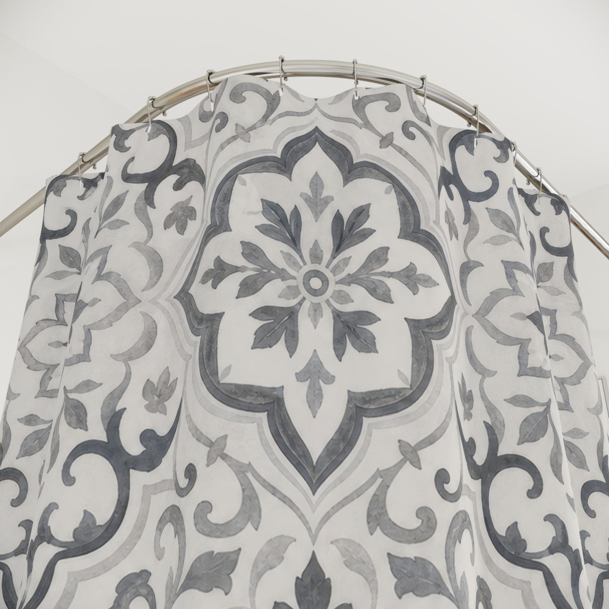 Gray White Moroccan Medallion Shower Curtain
