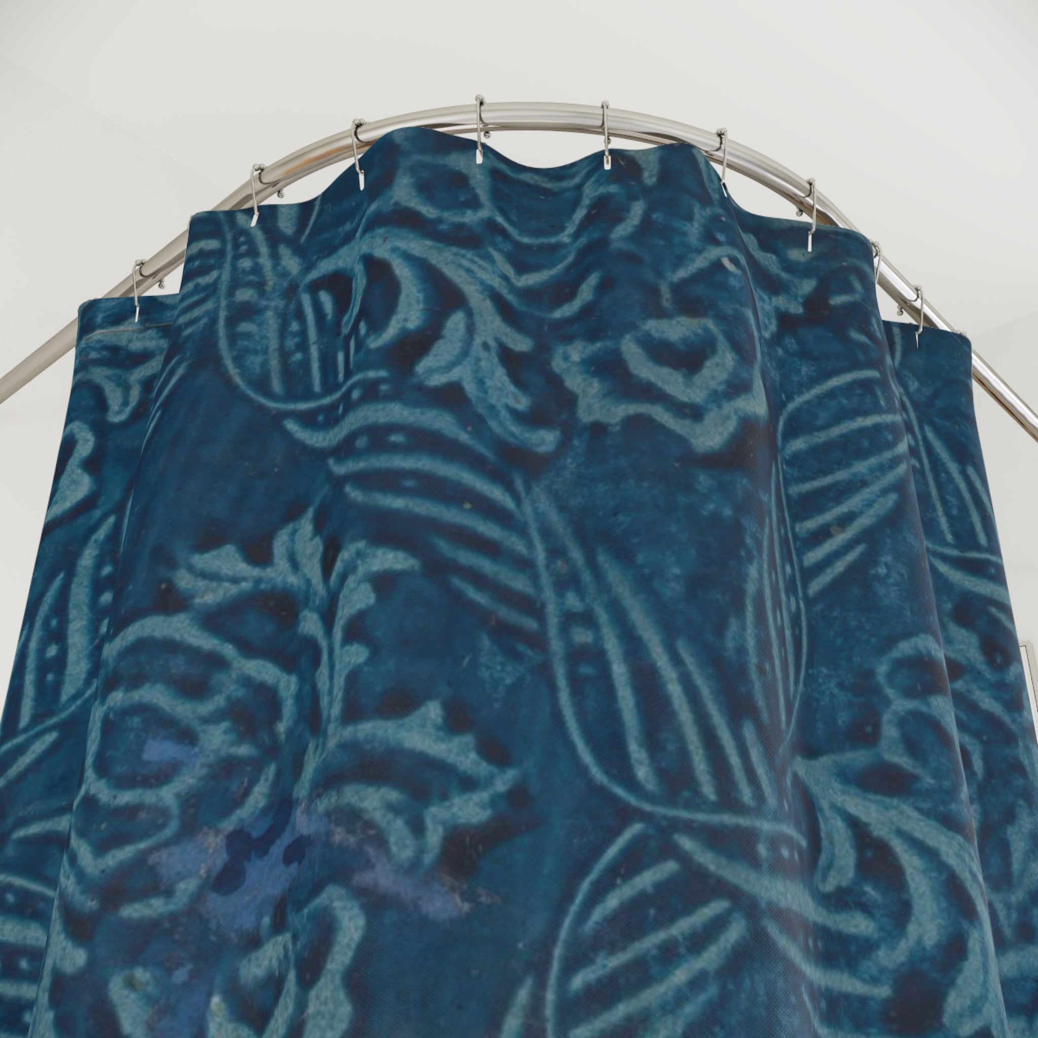Blue Ribbon Lattice Floral Shower Curtain