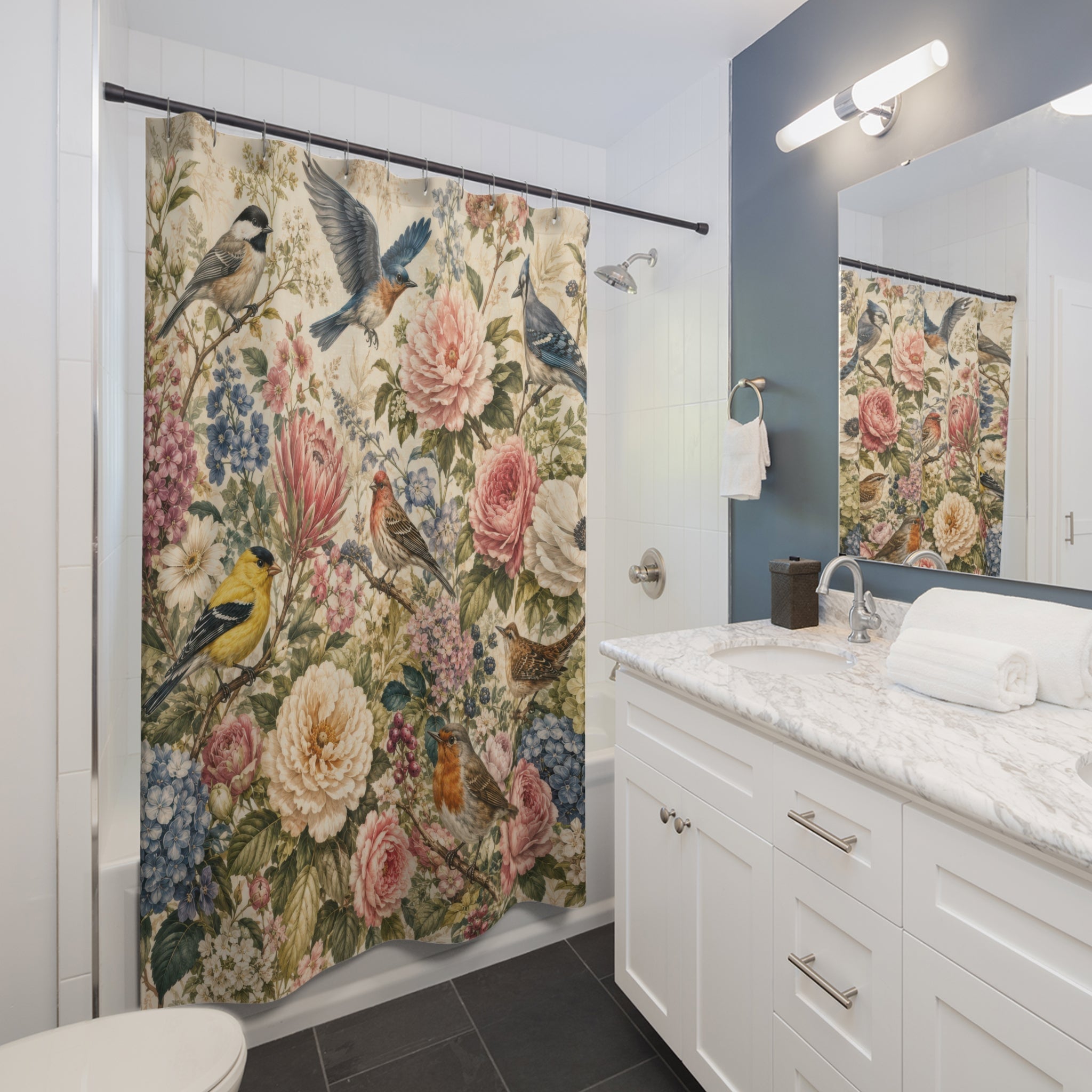 Vintage Floral Bird Shower Curtain