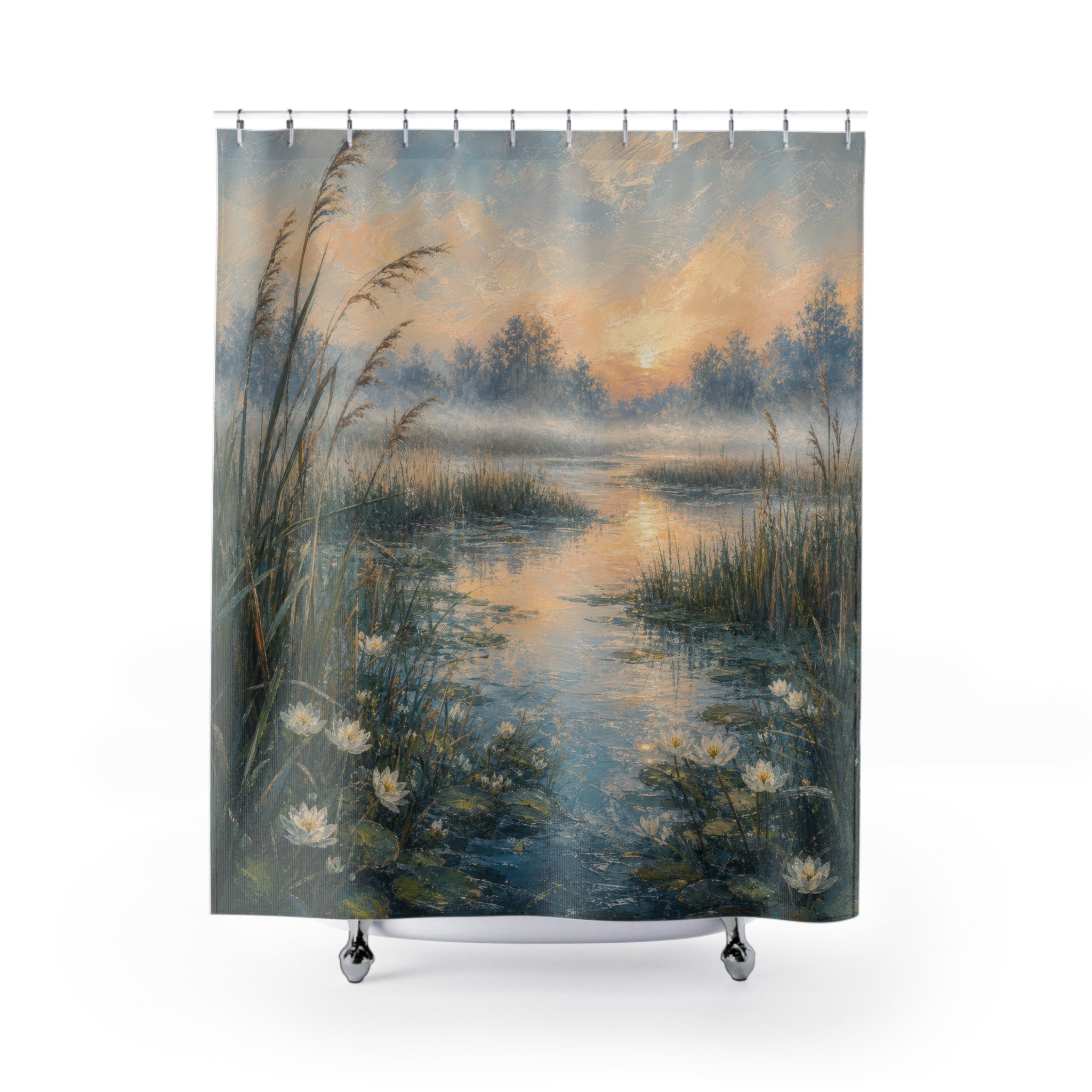 Oil Pastel Misty Marsh Shower Curtain