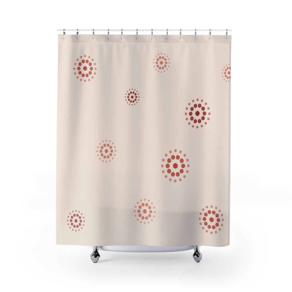 Beige and Coral Floral Dot Shower Curtain