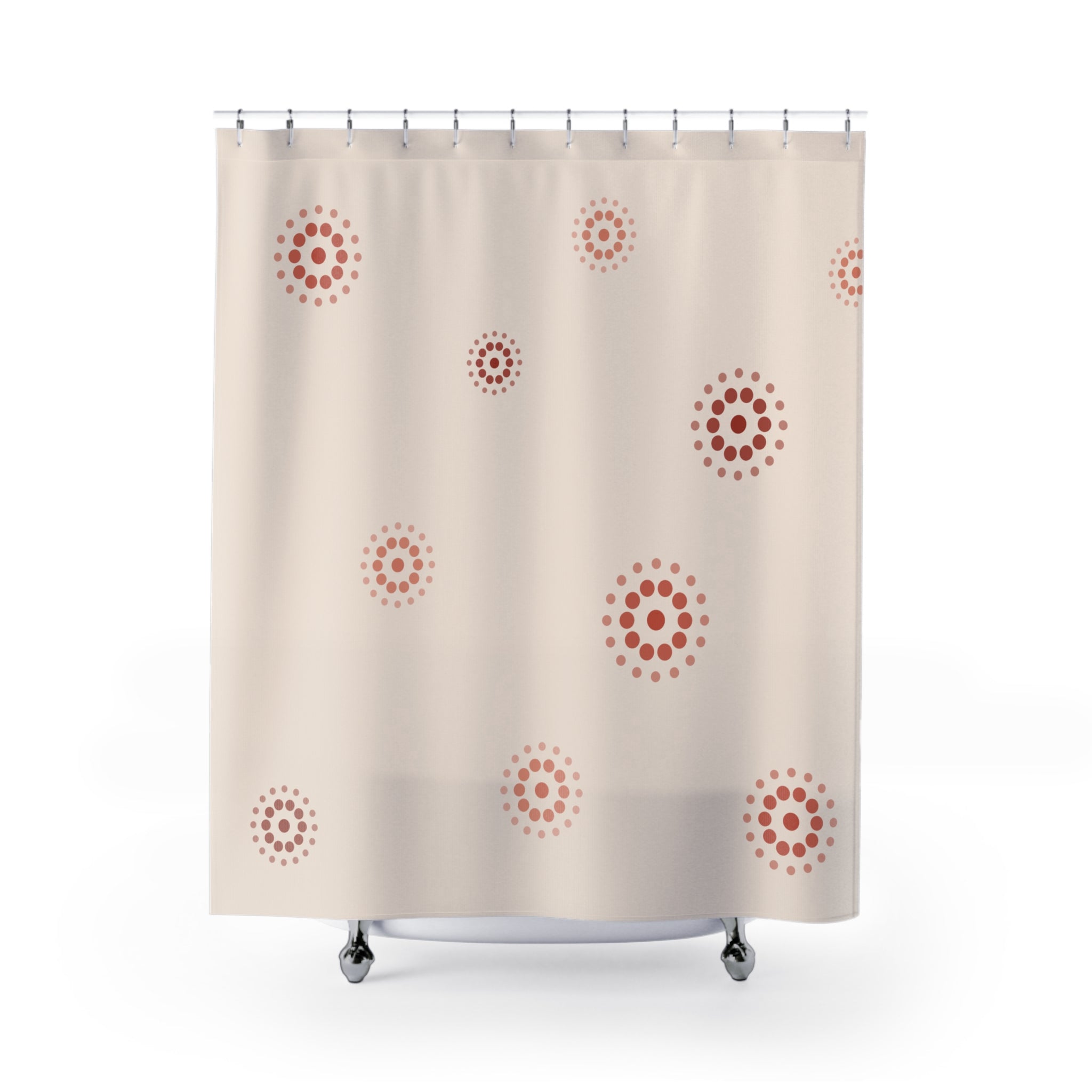 Beige and Coral Floral Dot Shower Curtain