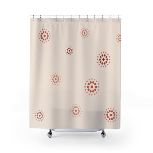 Beige and Coral Floral Dot Shower Curtain