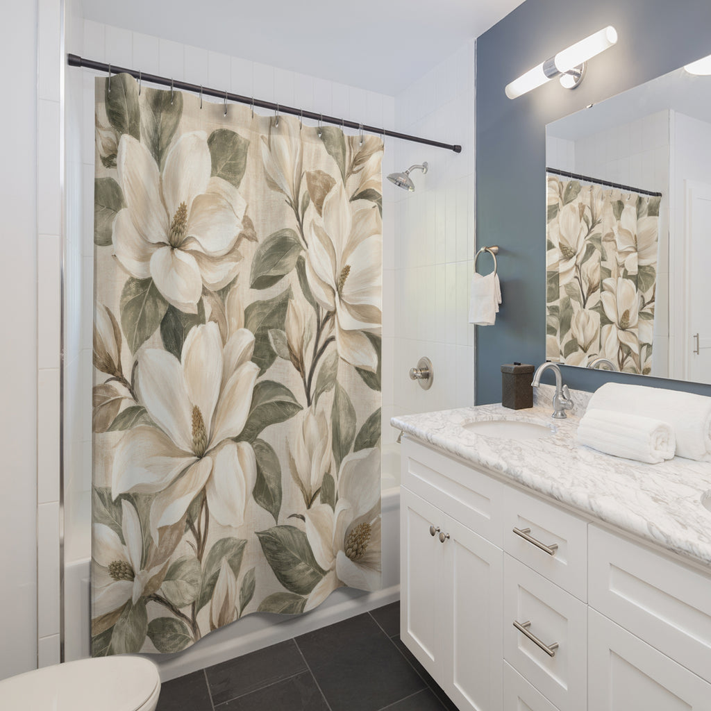 Cream Magnolia Botanical Shower Curtain