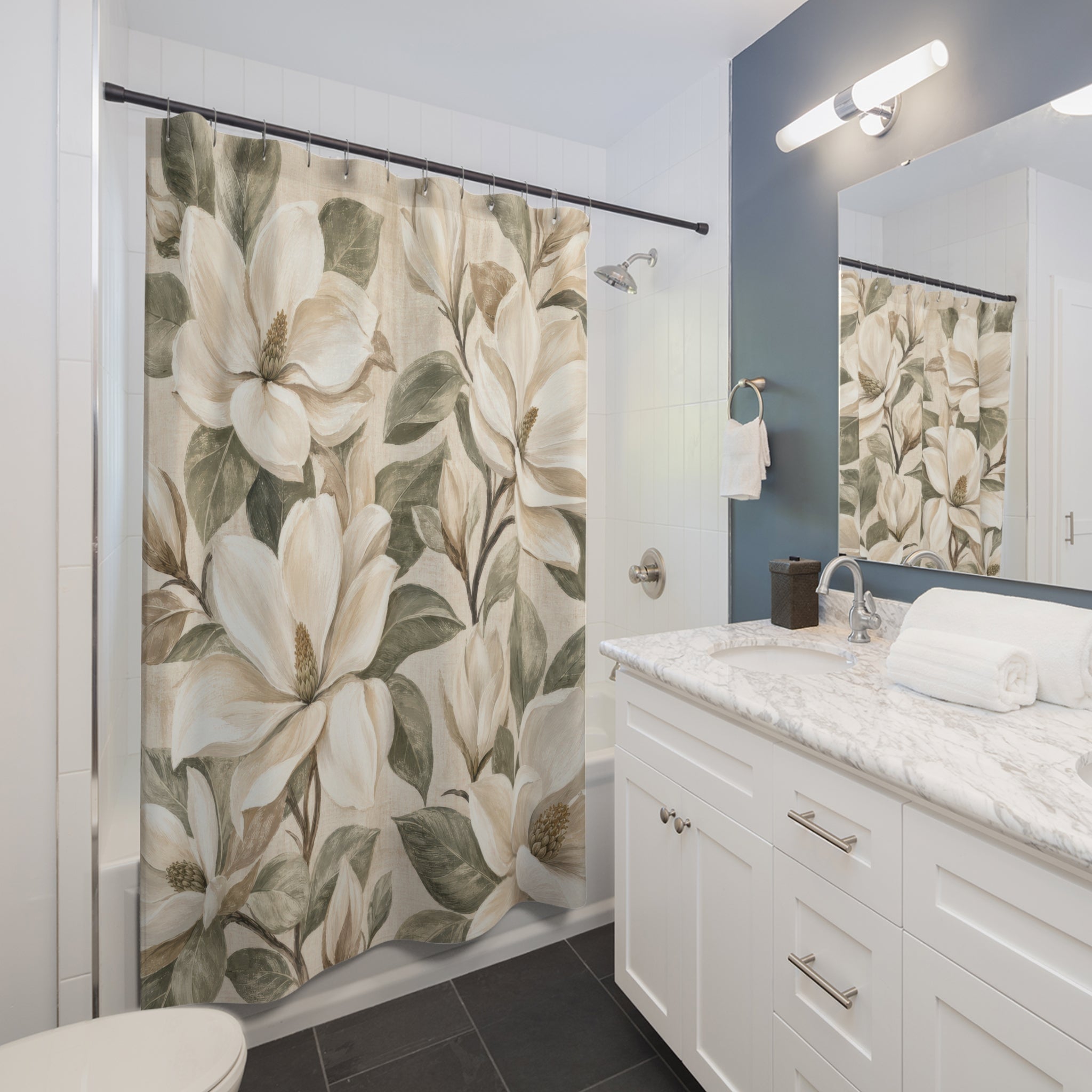 Cream Magnolia Botanical Shower Curtain
