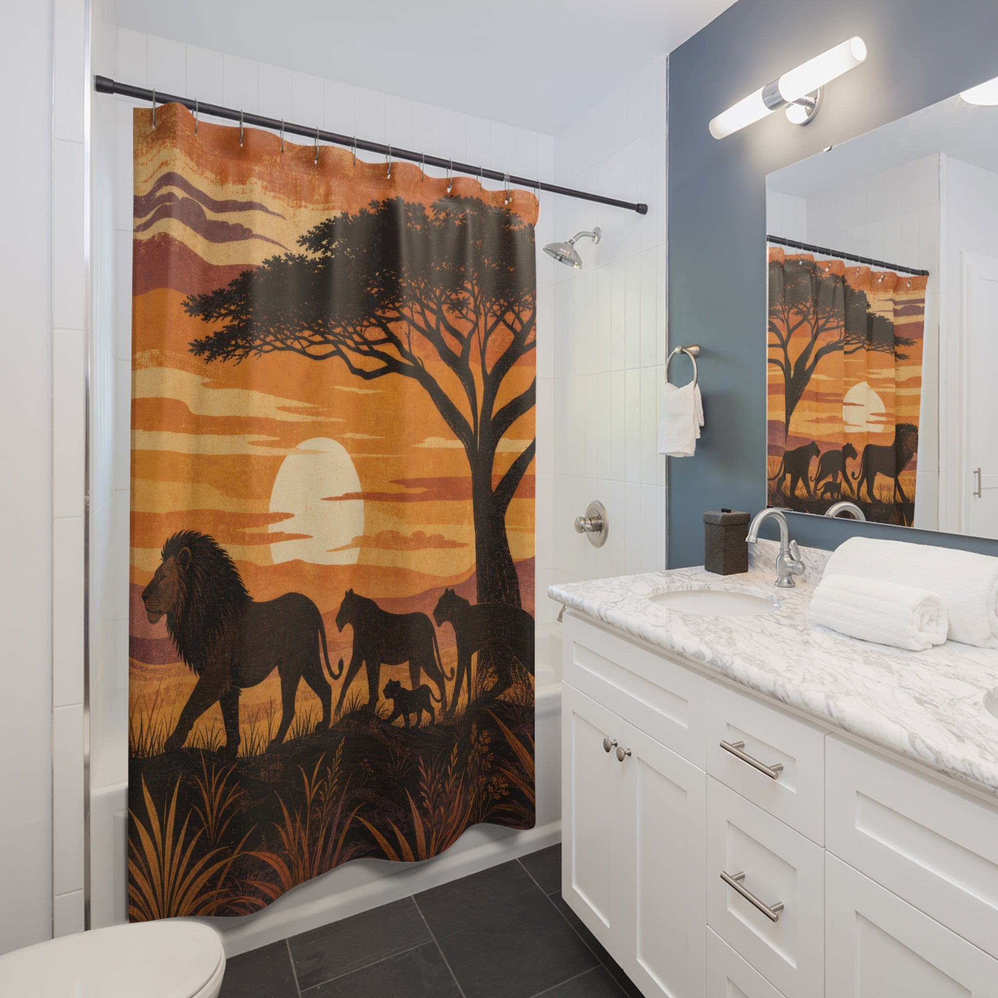 Savanna Sunset Animal Silhouette Shower Curtain