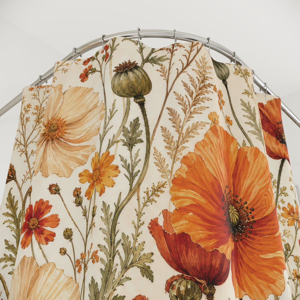 Orange Poppy Meadow Shower Curtain