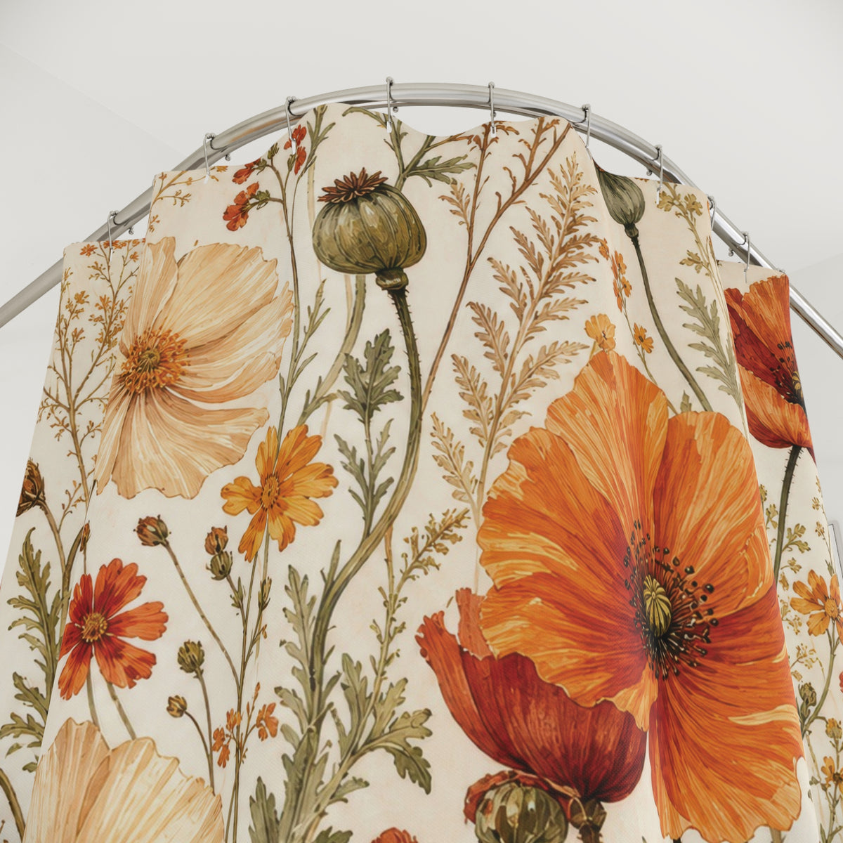 Orange Poppy Meadow Shower Curtain