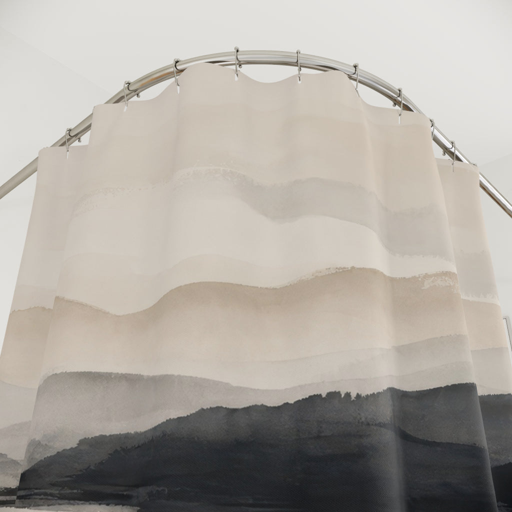 Black Beige Watercolor Hills Shower Curtain