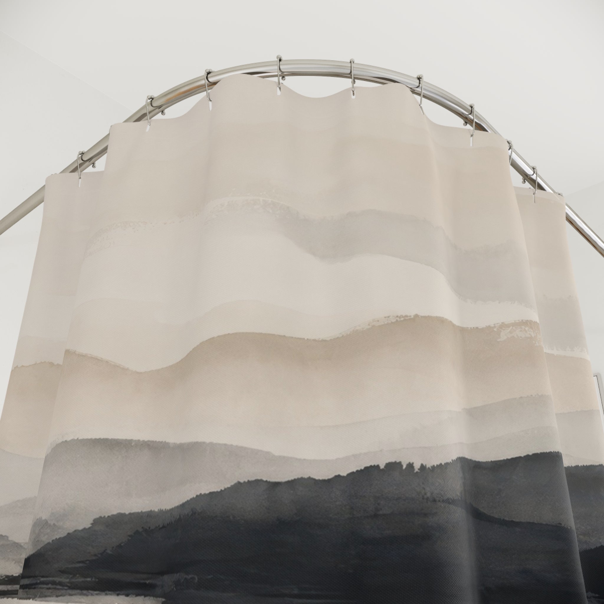 Black Beige Watercolor Hills Shower Curtain