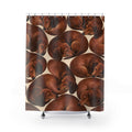 Curled chestnut sleeping dachshund shower curtain with full front view