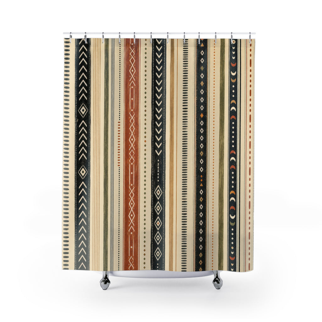 Black Olive Terracotta Motif Stripe Shower Curtain