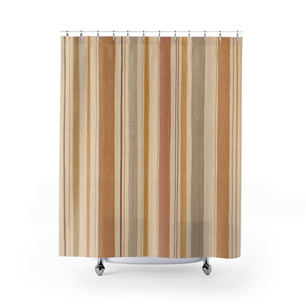 Tan Camel Taupe Vertical Stripe Shower Curtain
