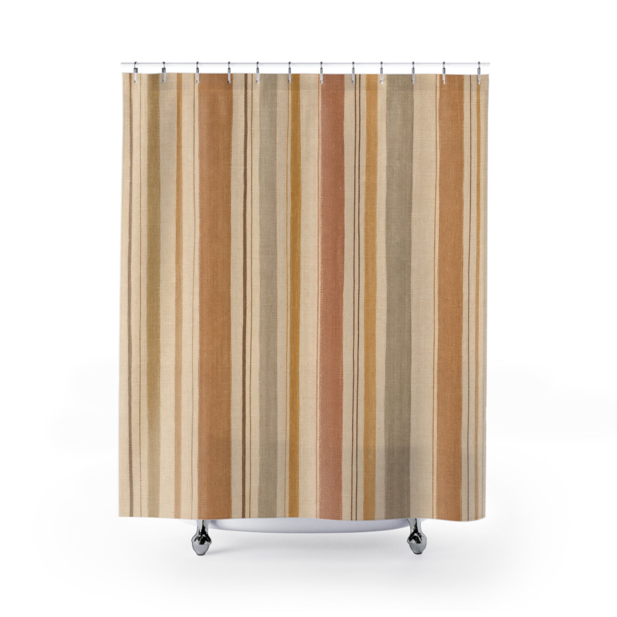 Tan Camel Taupe Vertical Stripe Shower Curtain