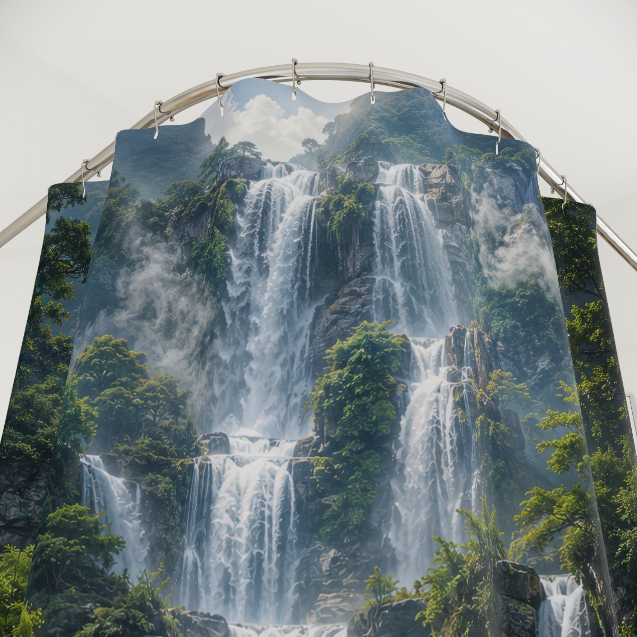 Waterfall Shower Curtain: Green Nature