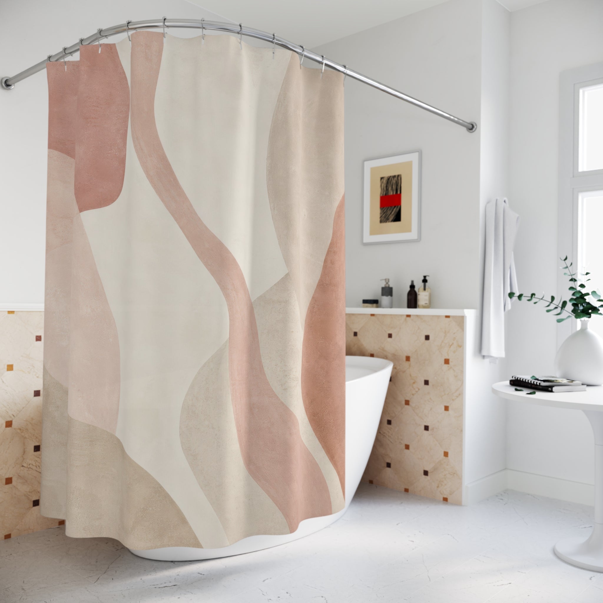 Dusty Rose Organic Geometric Shower Curtain