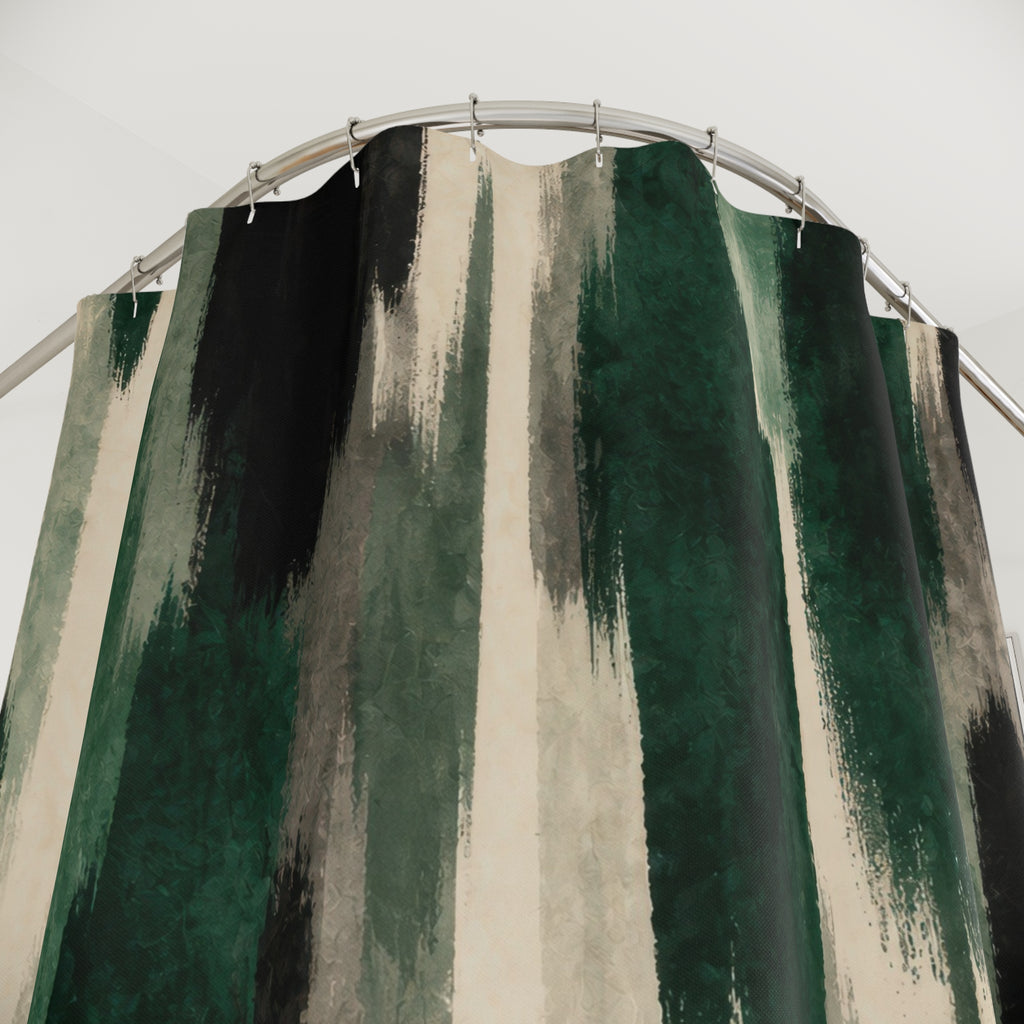 Black Emerald Brush Stripe Green Striped Shower Curtain
