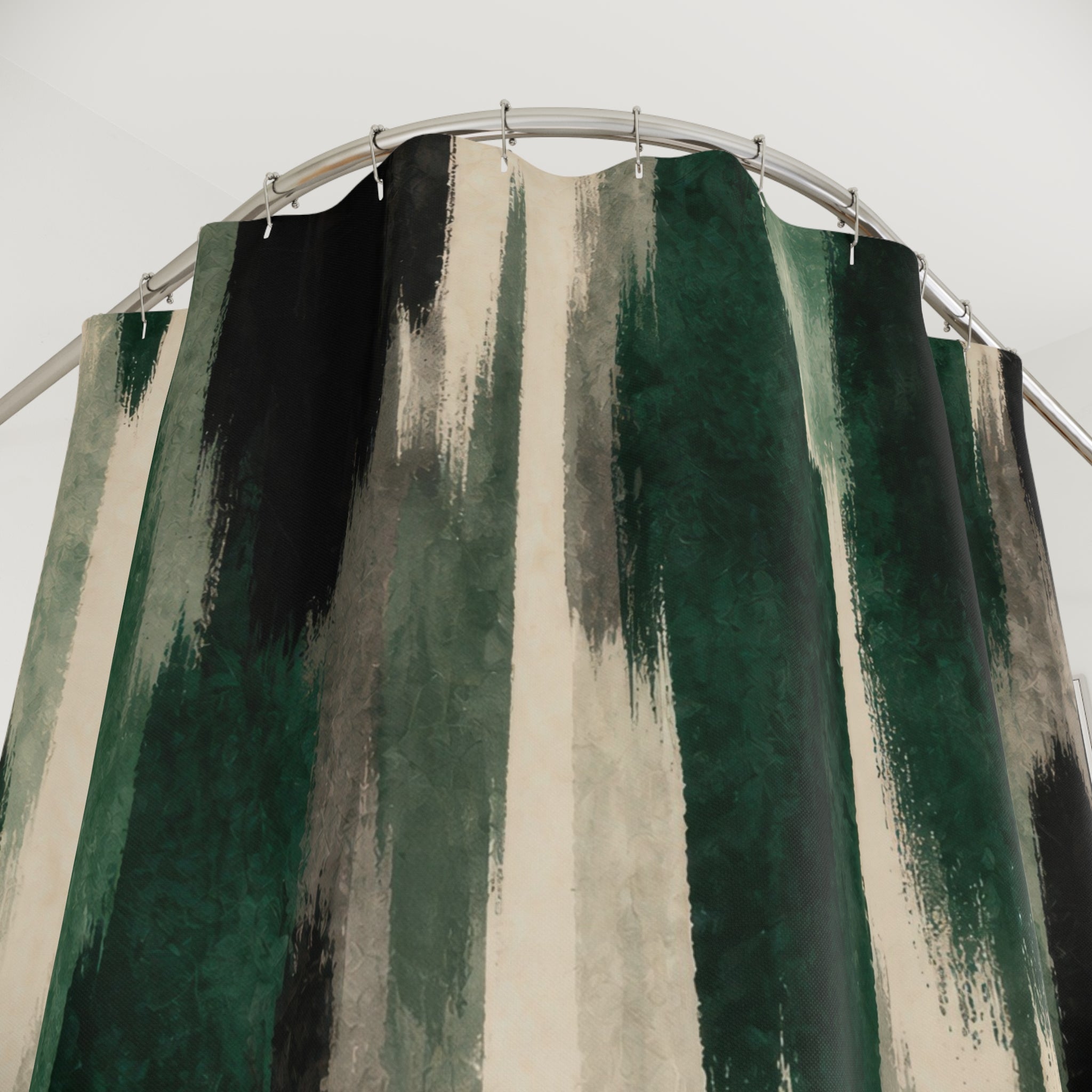 Black Emerald Brush Stripe Green Striped Shower Curtain