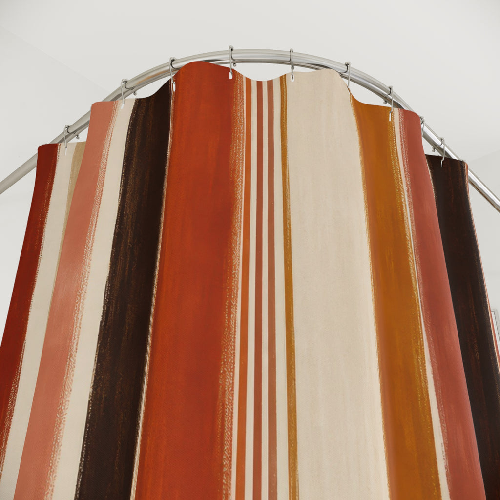 Rust Orange Brown Vertical Stripe Shower Curtain