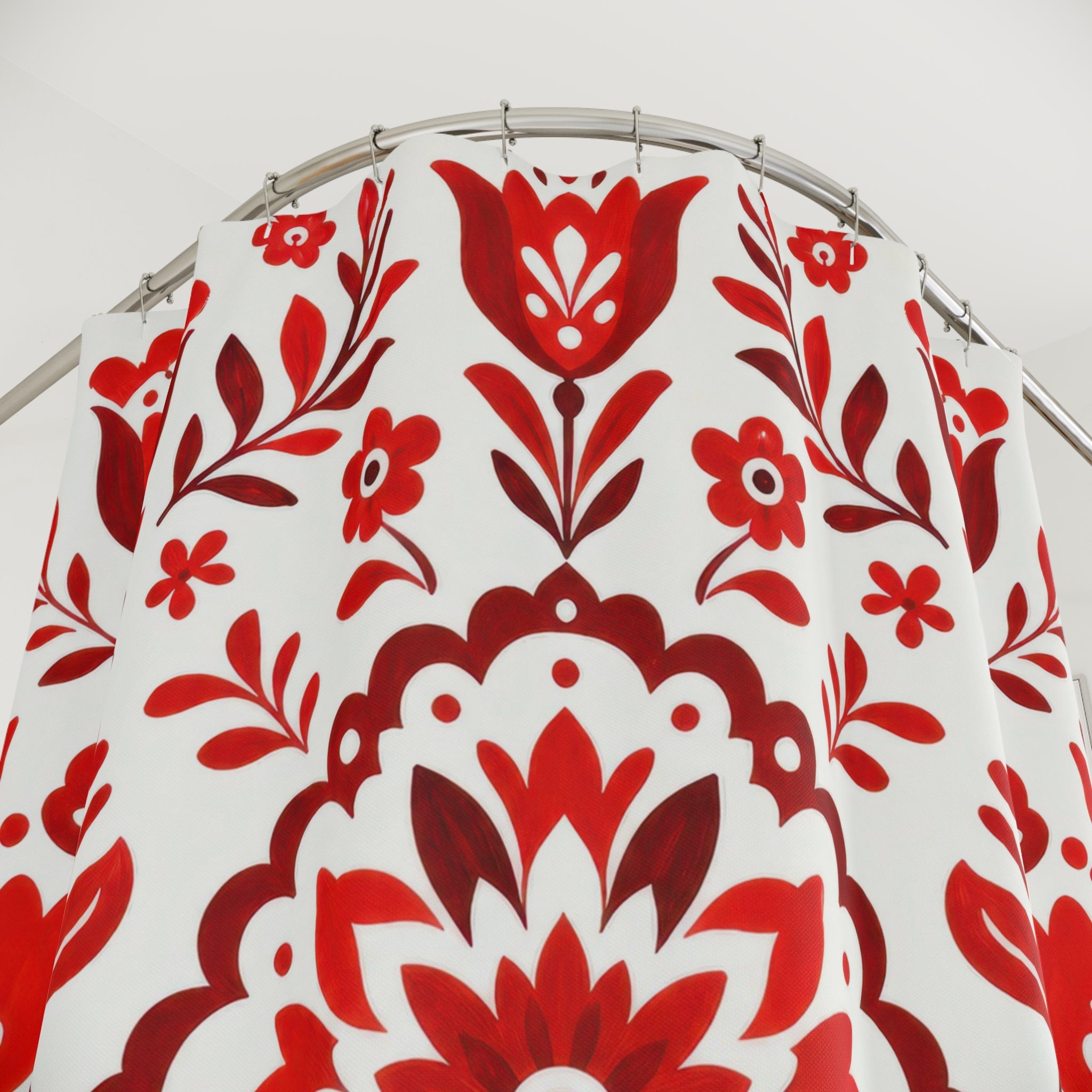 Red White Folk Floral Shower Curtain