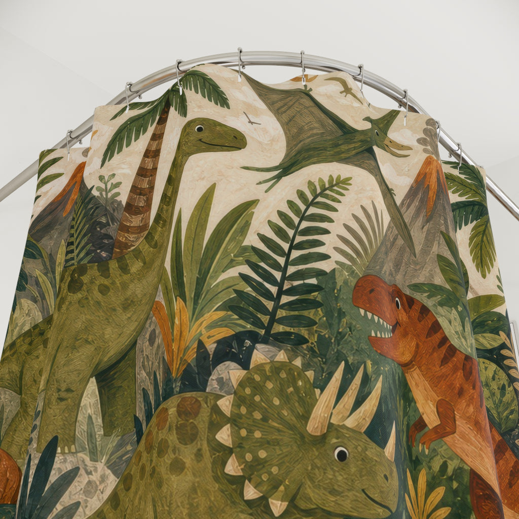 Dinosaur Jungle Shower Curtain, Prehistoric Kids Bathroom Decor, Volcano and Fern Bath Curtain, Boys Dinosaur Bathroom Art, Boys Bath Decor