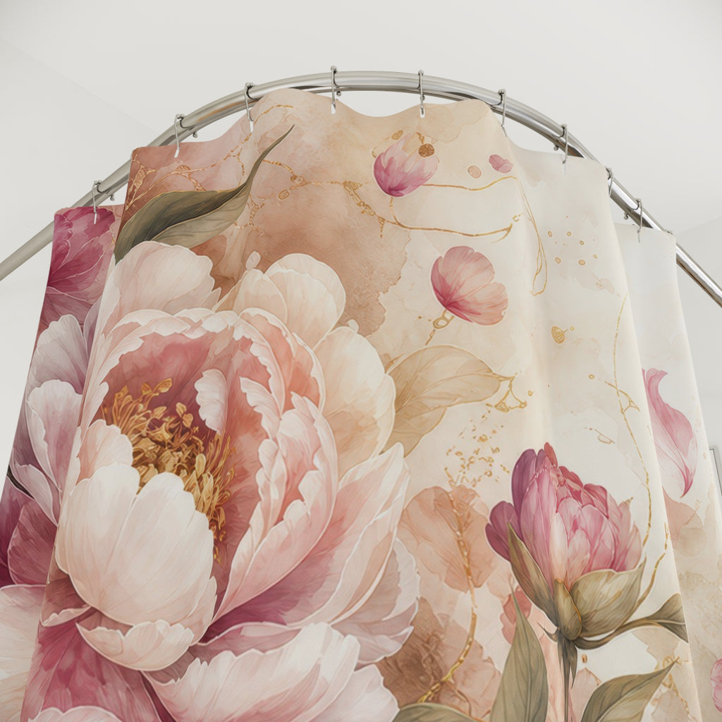 Champagne Peony Elegant Shower Curtain