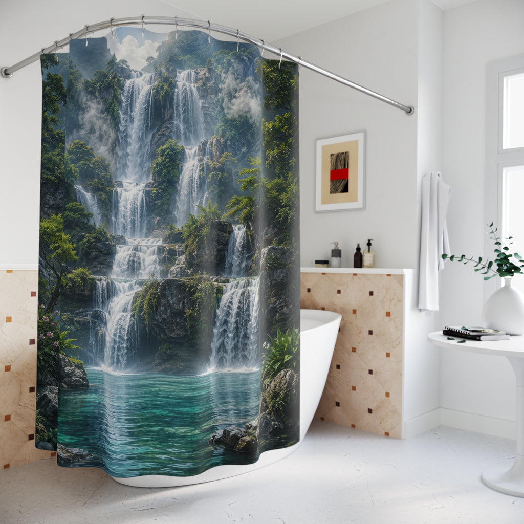 Waterfall Shower Curtain: Green Nature