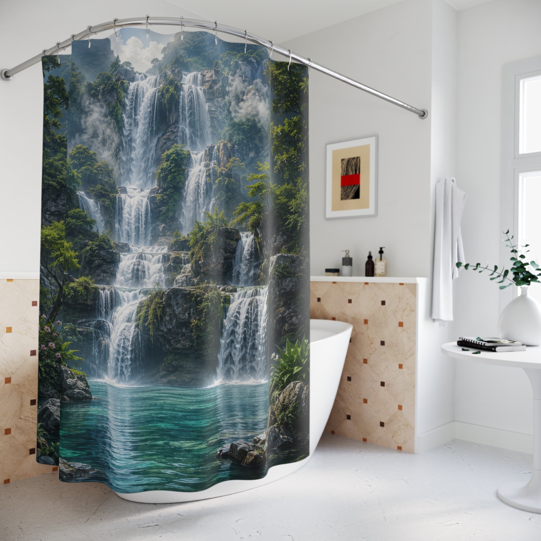 Waterfall Shower Curtain: Green Nature