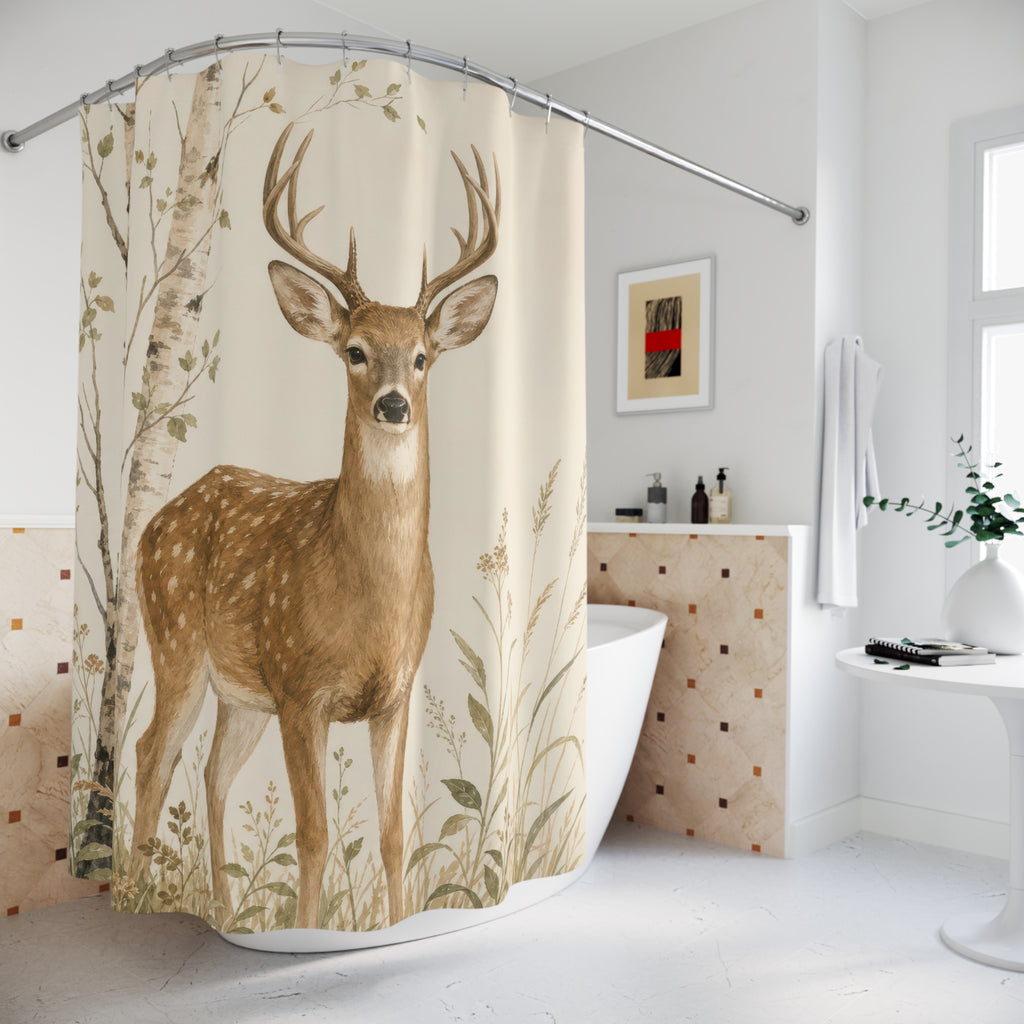 Birch Woodland Deer Shower Curtain