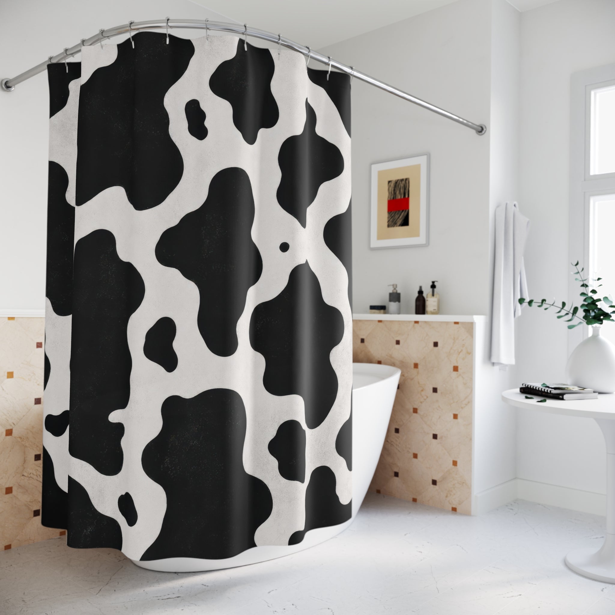 Black White Cowhide Shower Curtain