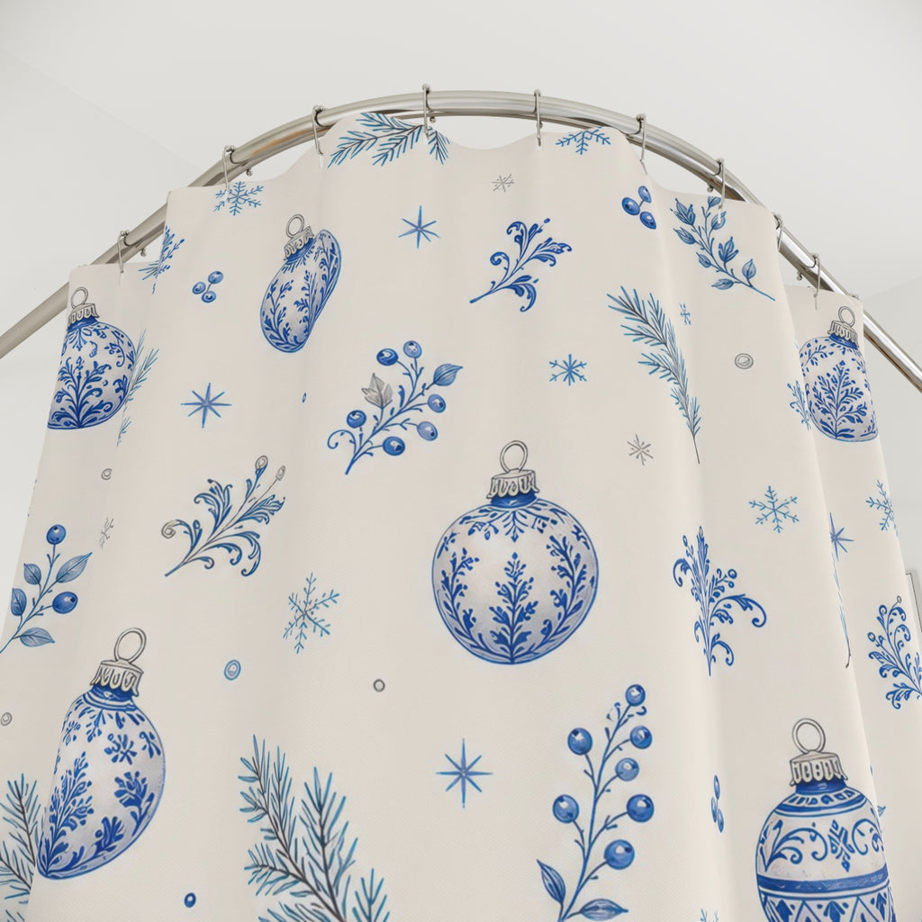 Blue Ornament Christmas Shower Curtain