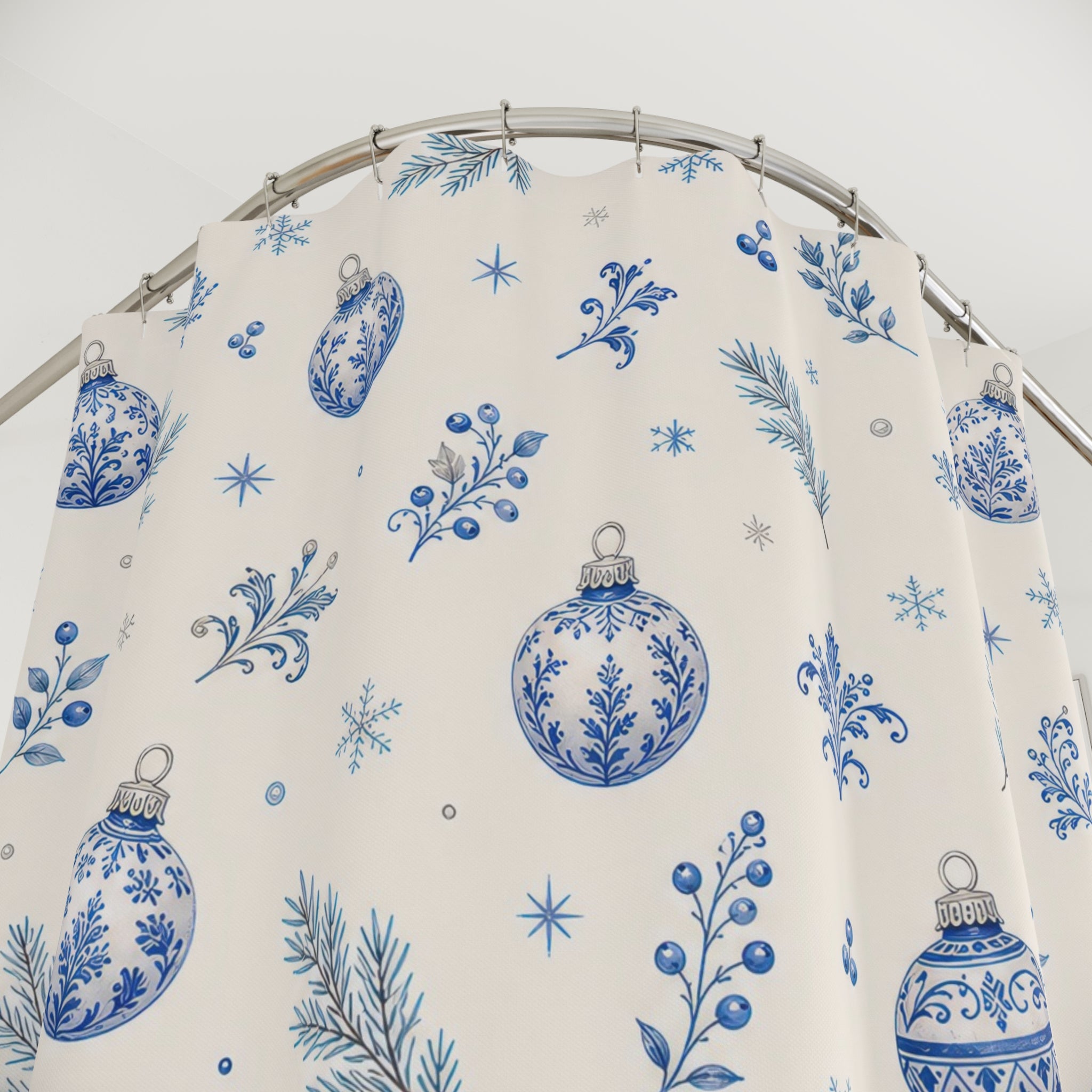 Blue Ornament Christmas Shower Curtain