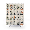 Unique Yoga Shower Curtain, Illustrated Pose Chart Art, Neutral Sage Terracotta Bathroom Decor, Wellness Studio Guest Bath Gift For Home