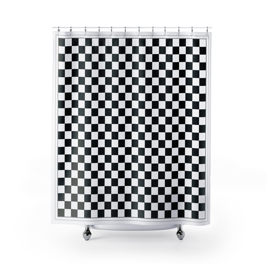 Black and White Buffalo Check Border Shower Curtain