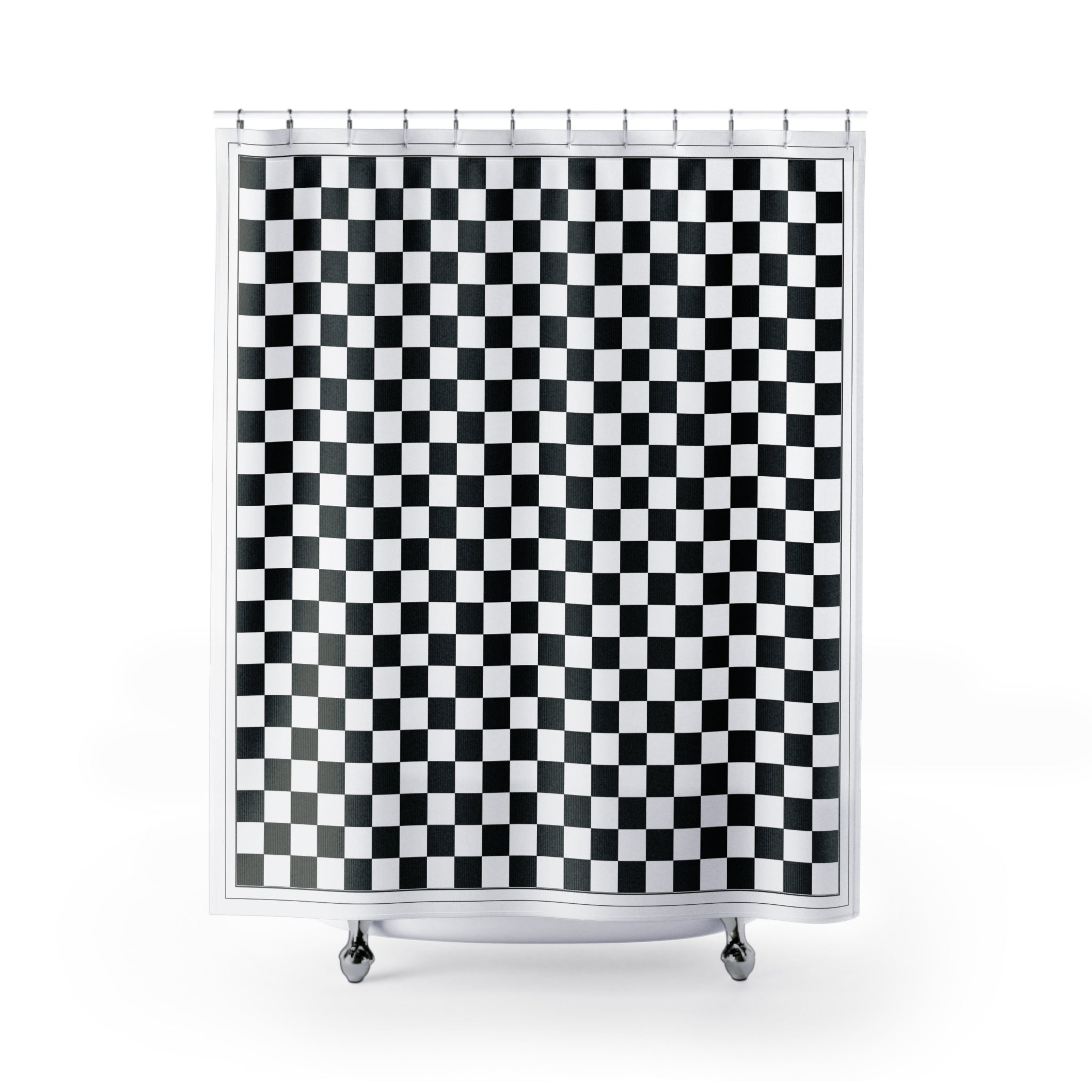 Black and White Buffalo Check Border Shower Curtain