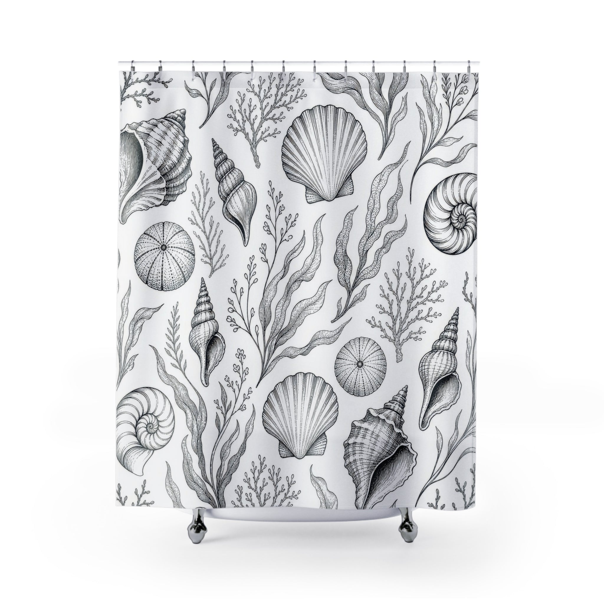 Black White Coastal Coral Shower Curtain
