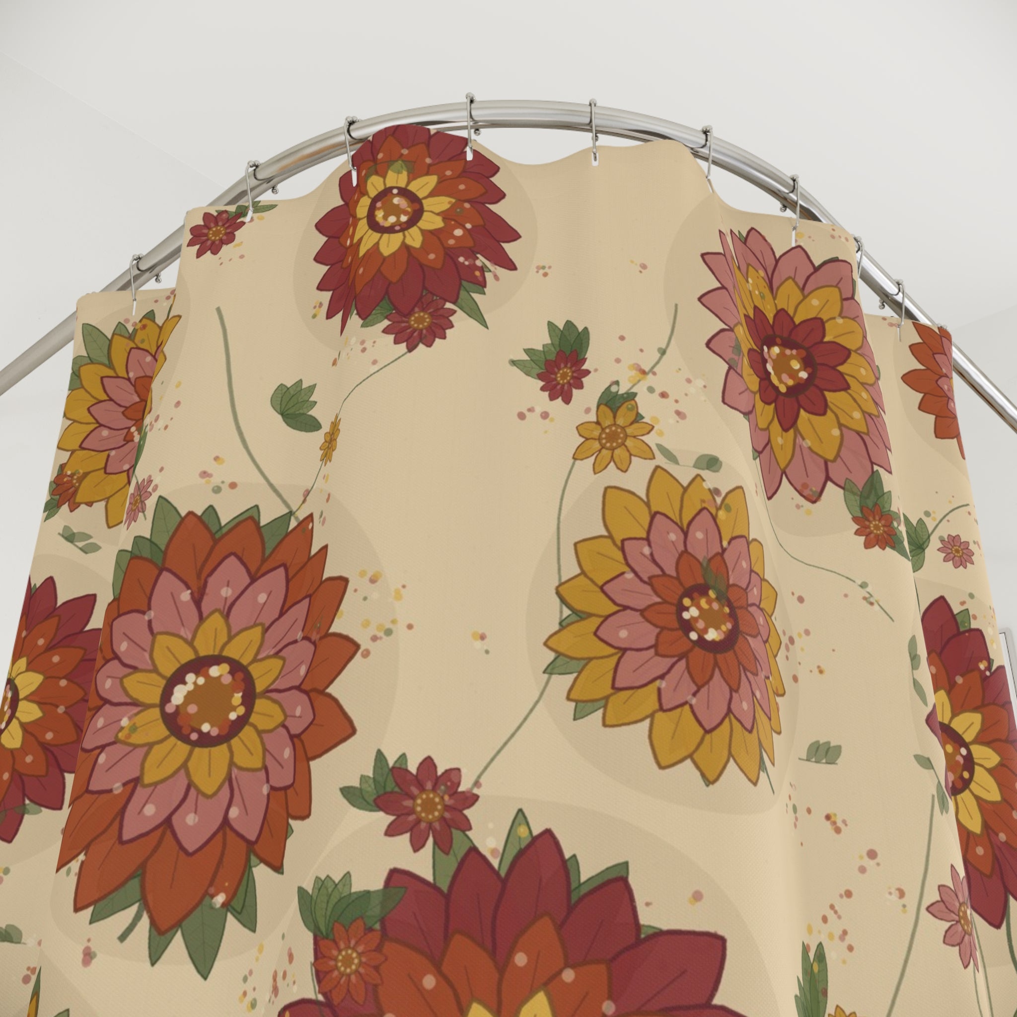 Retro Marigold Shower Curtain – Rust Orange Floral