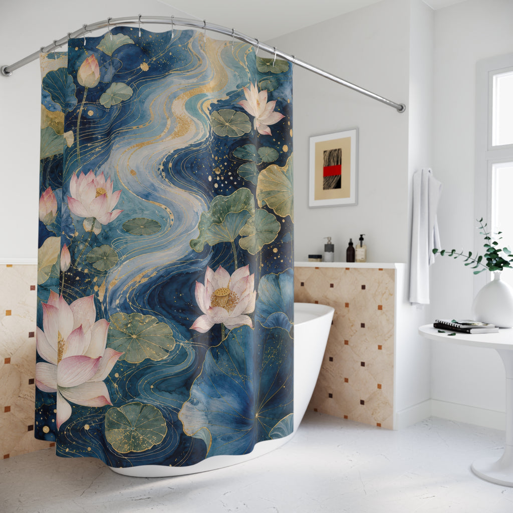 Indigo Lotus Current Shower Curtain