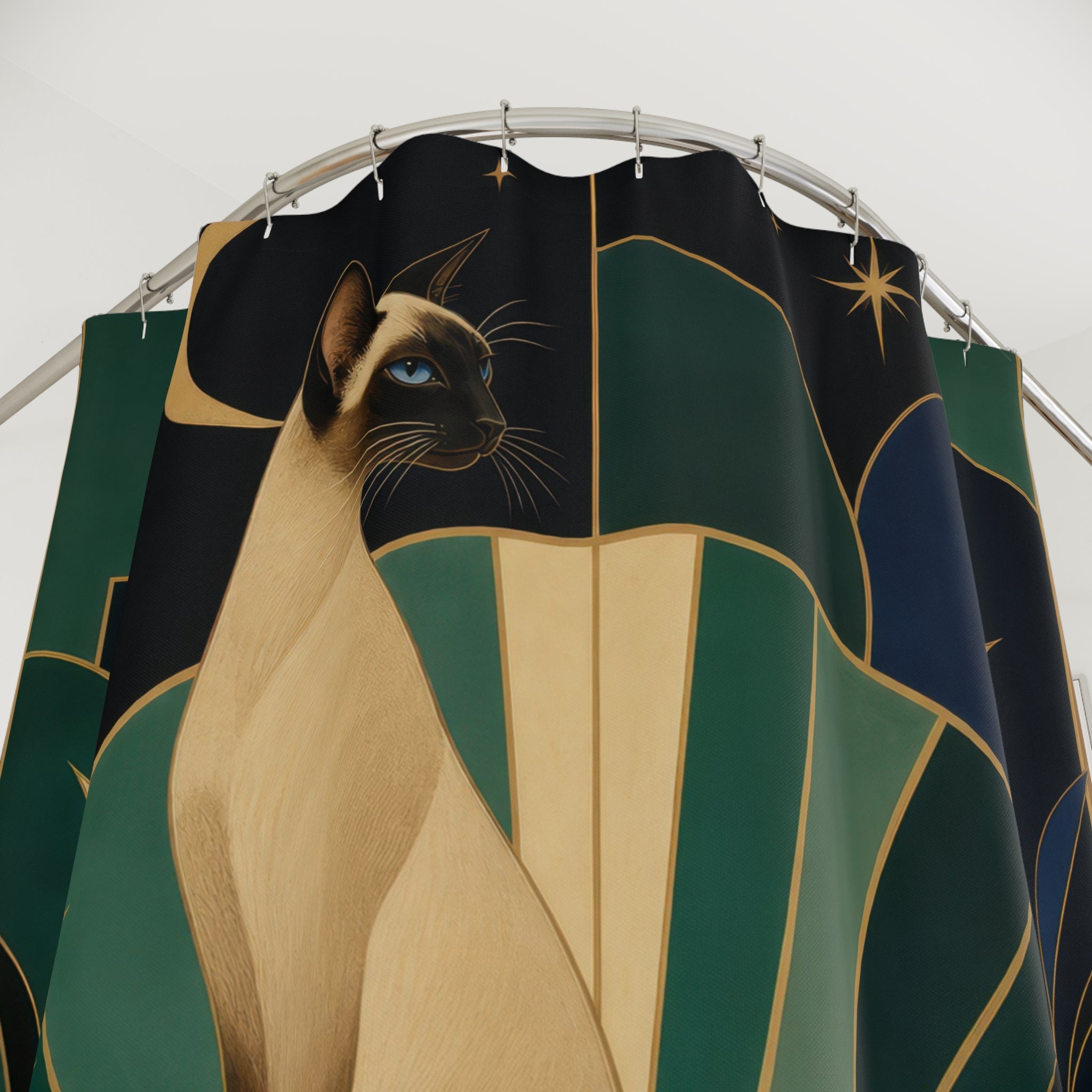 Art Deco Siamese Cat Shower Curtain